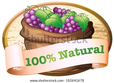 Illustration of a sack of fresh grapes with a natural label on a white background
