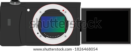 Vector of a Digital camera full frame mirror less camera with a flip out screen 2020