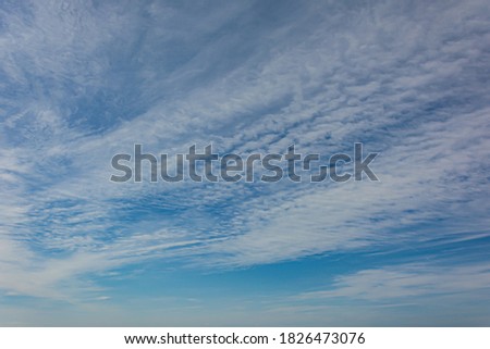 Cirrus clouds in a blue sky. Stock photo.