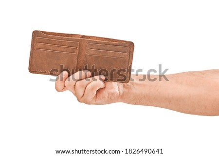 Man hand hold the wallet isolated on white background Royalty-Free Stock Photo #1826490641