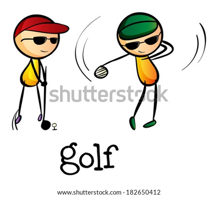 Illustration of the stickmen playing golf on a white background