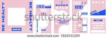 Pink&Blue Social Media Post Template for Digital Marketing and Advertising Sale Promo. Square Monochrome banner design. Set for Fashion&Fitness dynamic.
