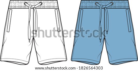 men's shorts illustration. Fashion flat sketch, vector Royalty-Free Stock Photo #1826564303