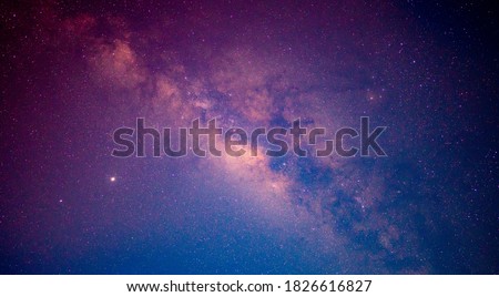Milky way galaxy and starfield on night sky background, beautiful sky on summer night, nebula outer space wallpaper, close up milky way light and dark, abstract photo for creative graphic design
