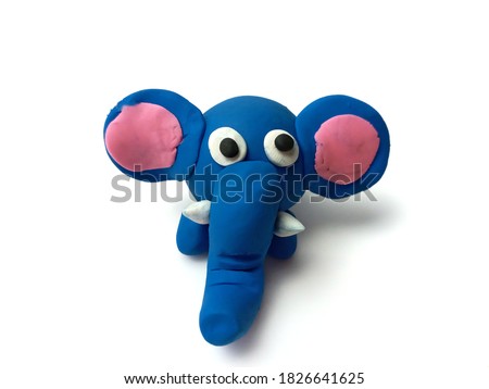 plasticine of blue elephant isolated on white background.