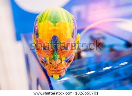 model printed on 3d printer in form of colorful muscles of the face,additive technologies and futuristic concept