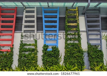 Landscape with colorful on wall building. 