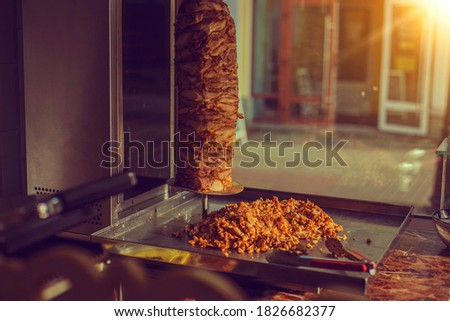 grilled meat for Shawarma on a spit