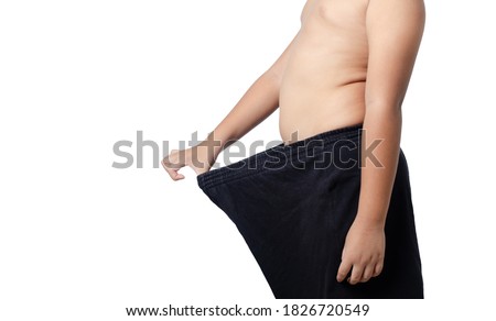 Portrait of fat boy  isolated on white background.healthy concept.