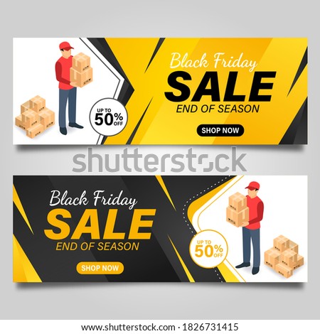 Black Friday banner design template on black and yellow background. Vector illustration
