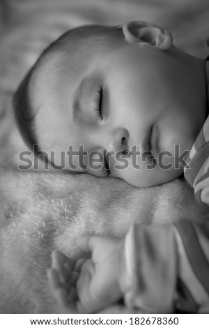 cute baby sleeping - black and white photo