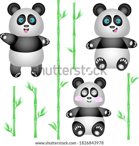 Cute panda vector illustration , bamboo ,  cartoon style , funny animals , smiling bear