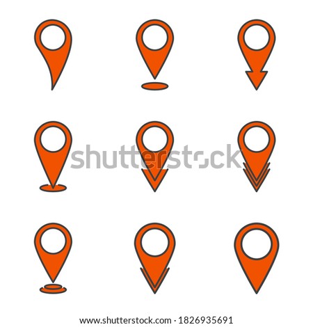 Geolocation pointers icons set. Image of the label in various forms. Cartoon image of simple labels, edit the color to your liking. Isolated vector on white background.