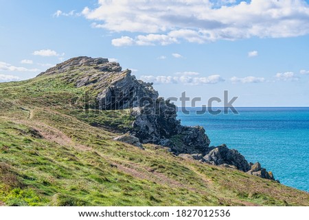Lizard Head in Cornwall England. This is near lizzard Point which is the most southern point in mainland England