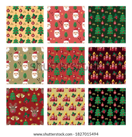 Vector image. Christmas seamless patterns. Collection of fun decorative patterns.