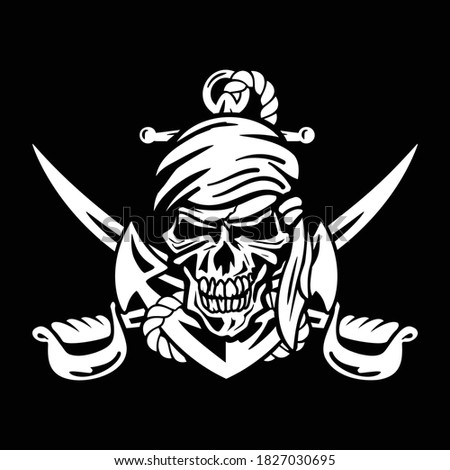Pirate Skull with Anchor, Rope and Crossed Swords Isolated Vector Illustration