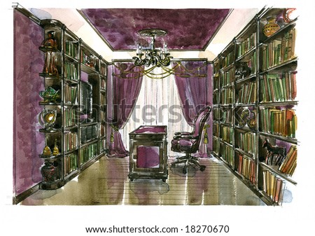 Water-colour sketch of an interior apartment