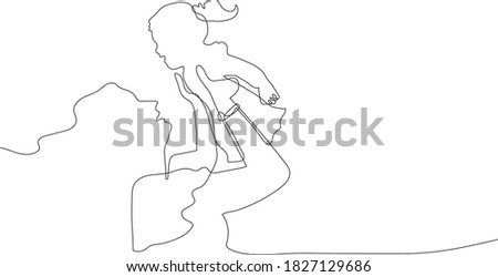 Continuous line drawing of mother is lifting up the little girl.