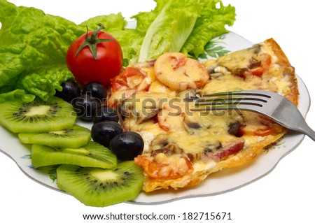 Piece of pizza with salad