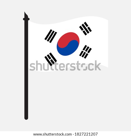 Republic of Korea waving flag on flagpole. icon vector illustration.
