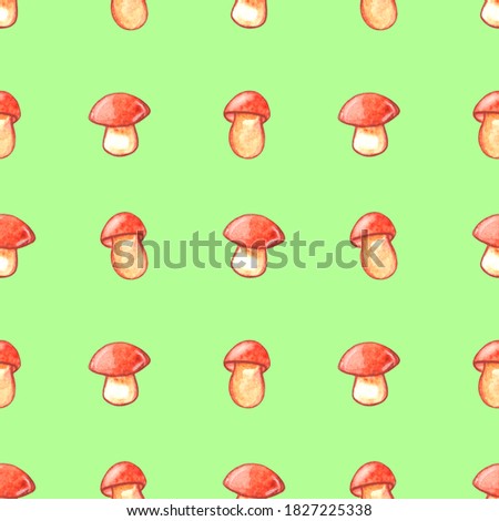 Mushrooms seamless pattern. Vegetable background, texture with brown watercolor clip art. Perfect for menu, seasonal design, packaging, home textiles, children's prints.