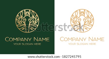Vector logo of the goddess of fertility. Perfect for a beauty salon, natural cosmetics, medical products. Royalty-Free Stock Photo #1827245795