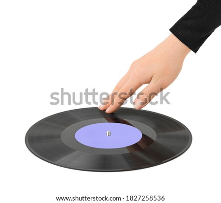 DJ hand and disk isolated on white background