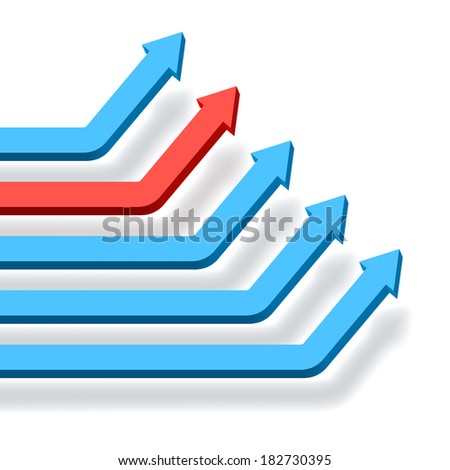 Intersecting blue and red graph arrows rising up