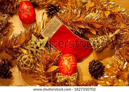 Decoration for Christmas atmosphere with red and gold tones