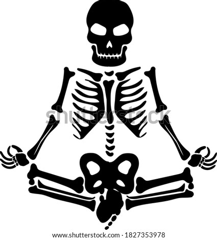 Skeleton meditates silhouette vector. Halloween

