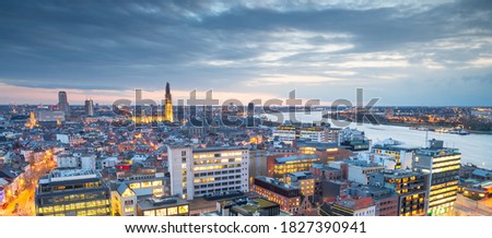 Antwerp, Belgium cityscape from above at twilight. Royalty-Free Stock Photo #1827390941