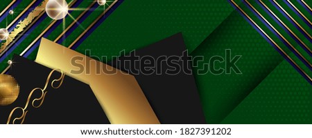 Christmas Happy New Year banner, Vector Xmas on green background abstract golden holiday elements. Horizontal christmas posters, cards, headers, website