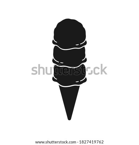 Triple scoop plain ice cream on cone illustration. Simple flat vector icon design.