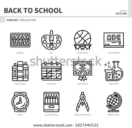 back to school icon set,outline style,vector and illustration