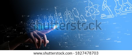 Medicine doctor hand  touching icon medical vaccine icon with modern virtual screen interface, medical technology network concept