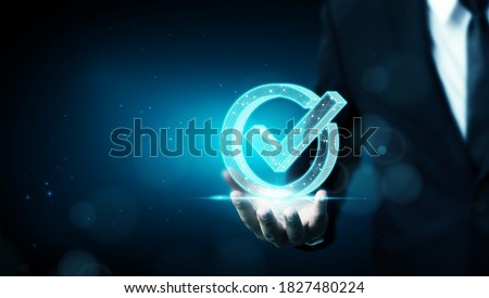Standard quality control certification assurance guarantee. Concept of internet business technology digital Royalty-Free Stock Photo #1827480224