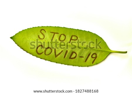 sign of stop covid19 on the green leaf