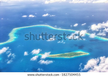 Aerial view of coral reef near Vanua Levu Fiji South Pacific Ocean