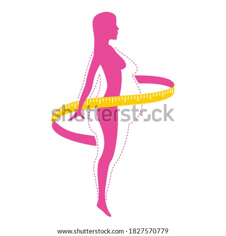 Weight loss program logo (isolated icon) - female silhouette with fat and slim body comparsion and measuring tape around Royalty-Free Stock Photo #1827570779