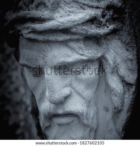 Close up Jesus Christ crown of thorns. Fragment of antique statue.