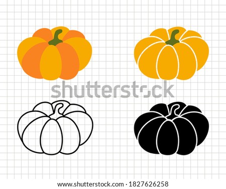 Pumpkin isolated silhouette outline clip art. Vector illustration for cutting software. Simple flat layered design. Transparent. 