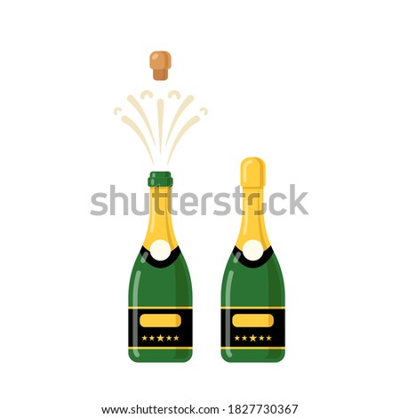 Champagne bottle cartoon vector icon. Wine bottle glass flat alcohol champagne icon