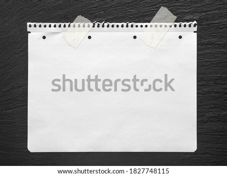 White empty paper sheet with tape strips. Scrapbook mock up