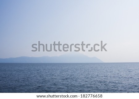 Landscape with water and Mount Athos in the background - Aegean sea, Greece