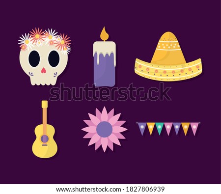 Mexican day of the dead icon set design, Mexico culture theme Vector illustration