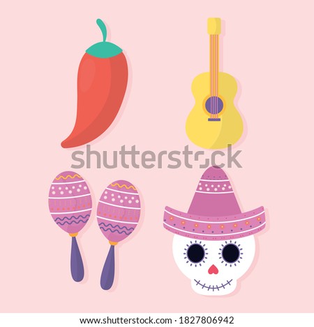Mexican day of the dead set icons design, Mexico culture theme Vector illustration