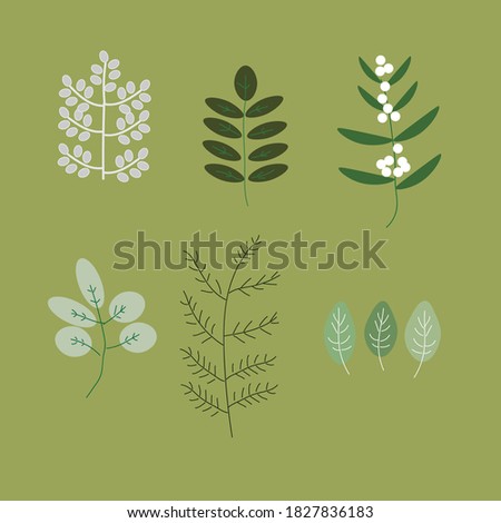 wild flower and leave vector with green background.
