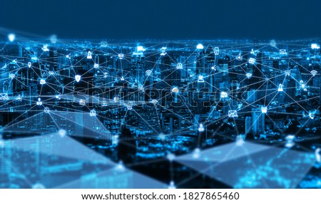 The modern creative communication and internet network connect in smart city . Concept of 5G wireless digital connection and internet of things future. Royalty-Free Stock Photo #1827865460