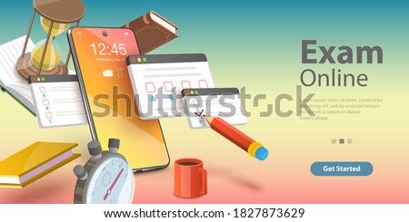 3D Isometric Flat Vector Conceptual Illustration of Online Exam, Internet Quiz or Survey, Distant Education, Questionnaire Form. Royalty-Free Stock Photo #1827873629