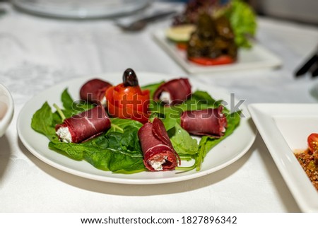 A Delicious Armenia plate of cured meat or Basterma